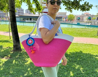 Cotton Rope Bag, Summer Bag, Beach Bag, Cord Bag, Rope Bag, Bag for Summer, Shoulder Bags, Eco-Friendly Gift, Gift for Women, Tote Bag