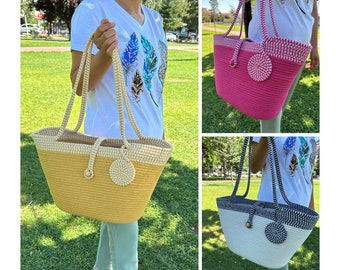 Cotton Rope Bag, Summer Bag, Beach Bag, Cord Bag, Rope Bag, Bag for Summer, Shoulder Bags, Eco-Friendly Gift, Gift for Women, Tote Bag