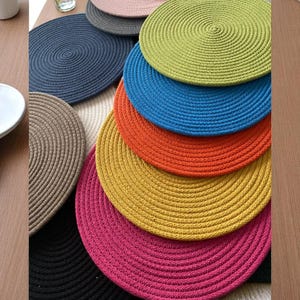 Round Placemats, Rope Placemats, Cotton Rope Placemat, Custom Size Placemats, Dining Table Decoration, Dining Table Mats, Colorful Placemats