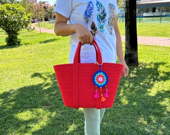 Rope Handbag, Summer Bag, Beach Bag, Cord Bag, Cotton Rope Bag, Bag for Summer, Shoulder Bags, Eco-Friendly Gift, Gift for Women, Tote Bag
