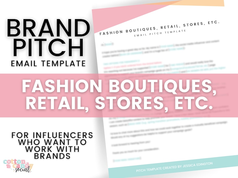 Brand Pitch Email Template for Influencers, Fashion Influencers + Bloggers, Retail Industry Brand Outreach Collaborations, Pitch Template 