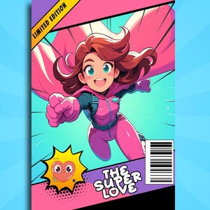 Biglietto d'auguri di San Valentino fumetto copertina comic supereroe A4 love greeting card pronto da stampare idee regalo ragazza amore