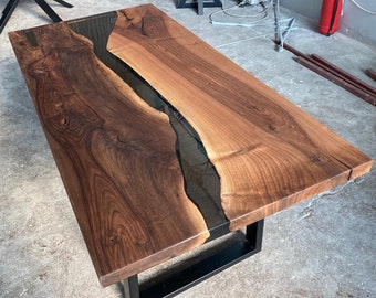 Custom Walnut Epoxy Table: Live Edge Dining or Office Table