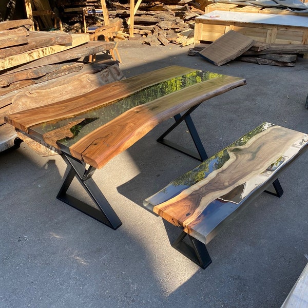 Live Edge and Epoxy Bench Etsy