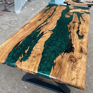 Metallic Green Olive Resin Epoxy Table - Natural Olive Table - Dining Table - Coffee Table - River Epoxy Table - Made To Order Table