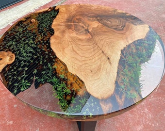Handmade Floral Epoxy Resin Table: Round Walnut Dining Table
