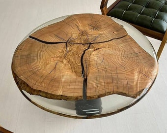Handmade Clear Resin Edge Olive Wood Table
