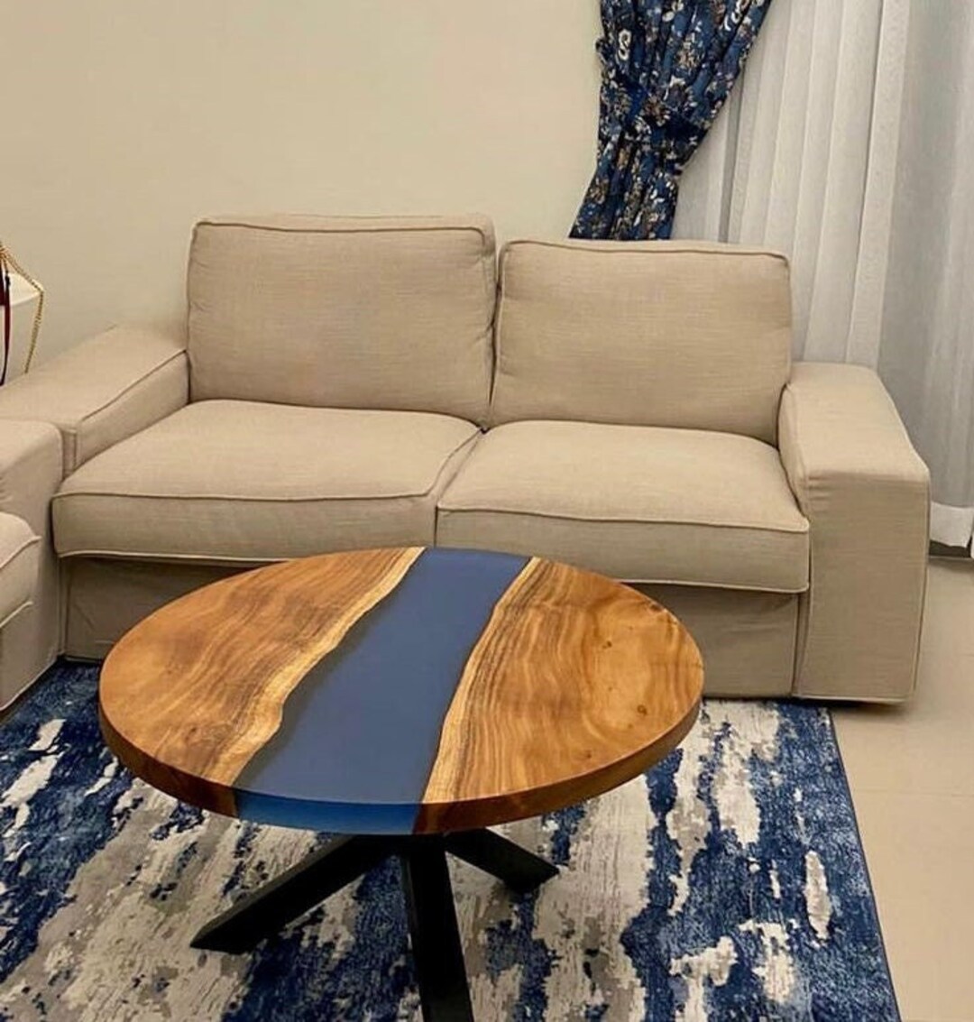 Matte Blue Epoxy Coffee Table Blue Resin Coffee Table Live Edge Center