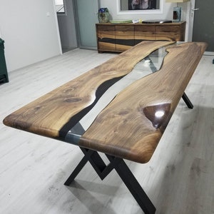 Live Edge Epoxy Dining Table Walnut Wood Transparent Resin - Coffee Table - Office Table - %100 Handmade
