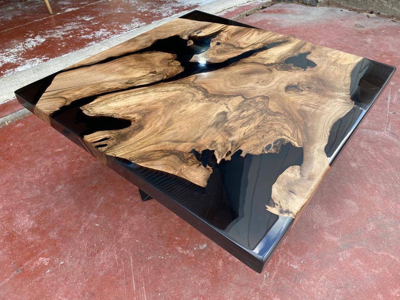 Walnut Wood Square Dark Smoke Epoxy Coffee Table Etsy