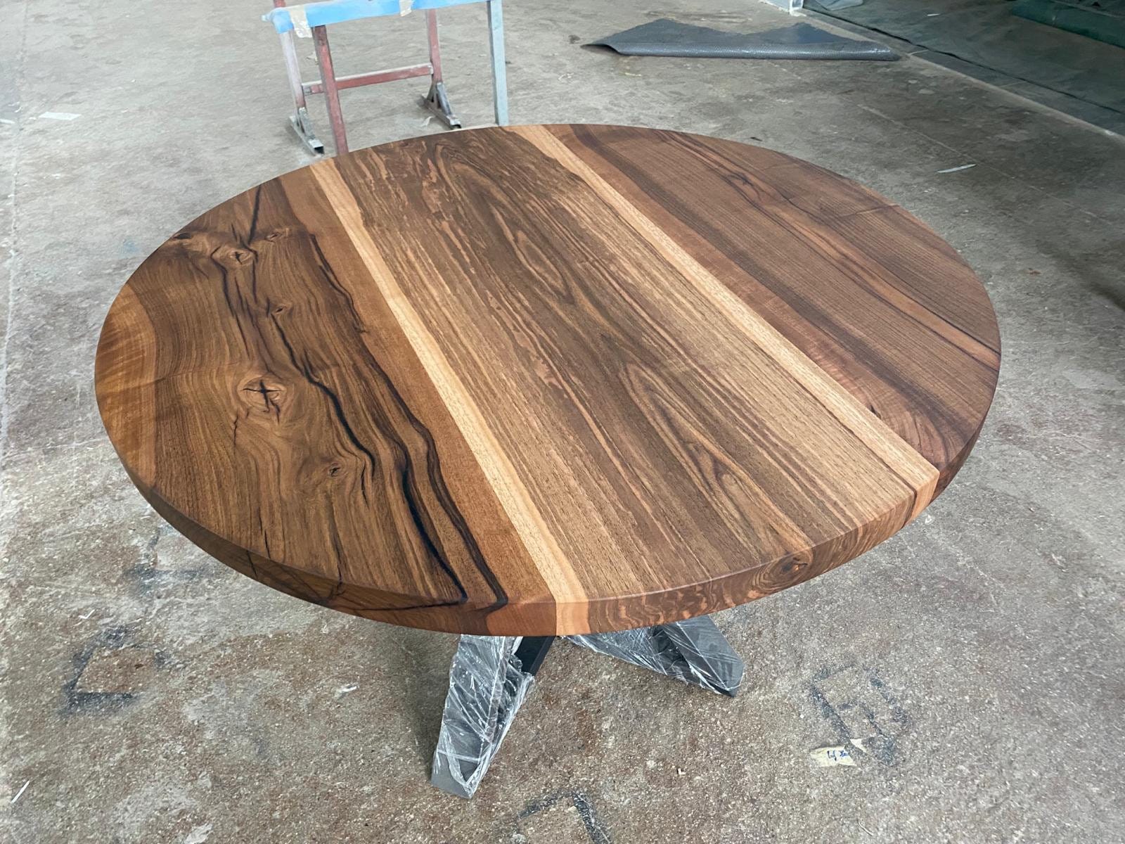 Walnut Wood Round Table - Round Dining Table - Round Kitchen Table - Round Coffee Table - Handmade Solid Wood Table - Round Mid Center Table