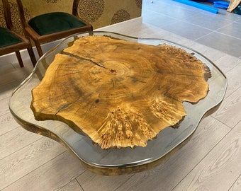 Live Resin Edge Epoxy Table , Round Clear Coffee Table , Poplar Wood Epoxy Table,  Round Center Table , Round Side Resin Table, Dining Table