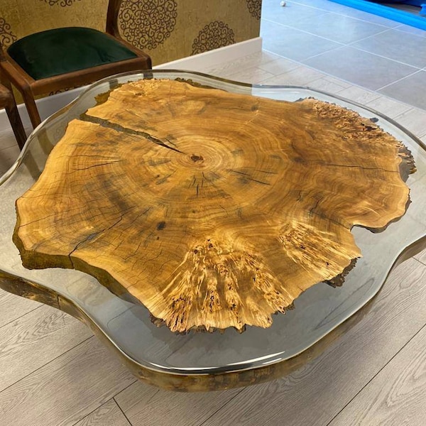 Live Resin Edge Epoxy Table , Round Clear Coffee Table , Poplar Wood Epoxy Table,  Round Center Table , Round Side Resin Table, Dining Table