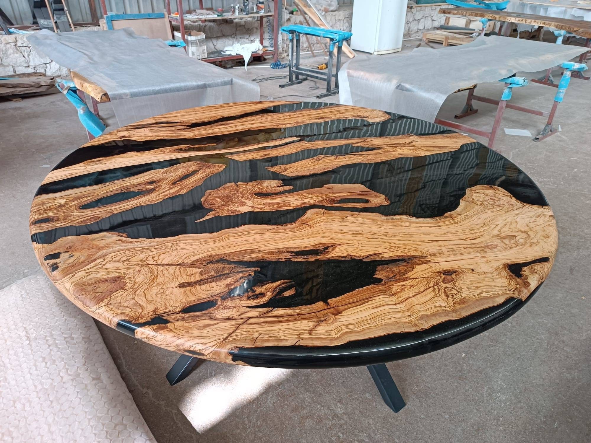 Handcrafted Black Epoxy and Walnut Resin Tables Custom Dining