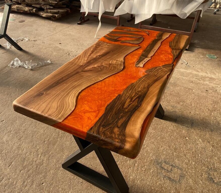 Handmade Orange Lava Epoxy Table: Dark Walnut Wood River Table - Etsy