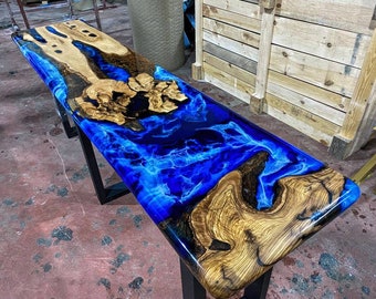 Olive Wood Ocean Wave Design Epoxy Table / Pub Table