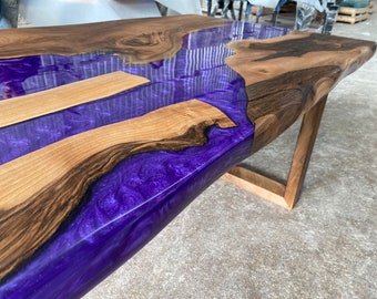 Purple Epoxy Walnut Dining Table: Handmade Resin River Table - Etsy