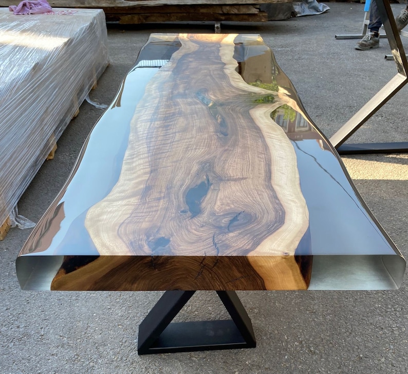 Live Edge Dining Epoxy Table and Bench Clear Resin Kitchen Etsy