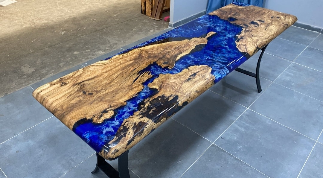 Olive Wood Ocean Wave Design Epoxy Table Pub Table Dining Table Coffee Table Etsy