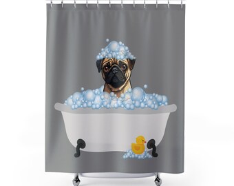custom pet breed portrait Personalized dog cat Shower Curtain, golden retriever lab pug golden doodle dog in bathtub personalized pet gift