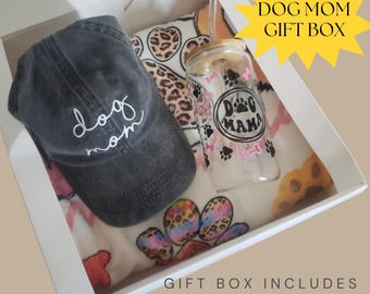 Custom dog mom gift package, dog mom blanket, dog mom embroidered hat, dog mom glass tumbler, dog lover gift, dog mom gift set