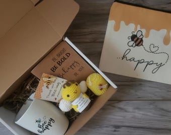 Custom bee themed gift package, Positive Affirmation Crochet Bee, Mental health matters, Care Thinking of you Care Package, Hug in a Box
