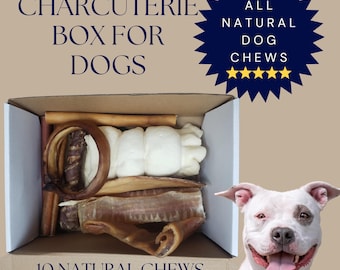 Custom dog charcuterie barkuterie treat box, All natural dog chews, Pig ears, collagen stick, beef cheek rolls trachea, Bully stick holder