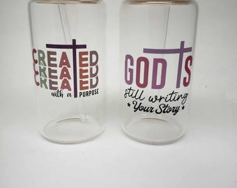 Set of Christian Bible Verses Libbey style Glass Tumbler, Christian messages uv dtf 16 oz glass cup tumblers bamboo lids and straw