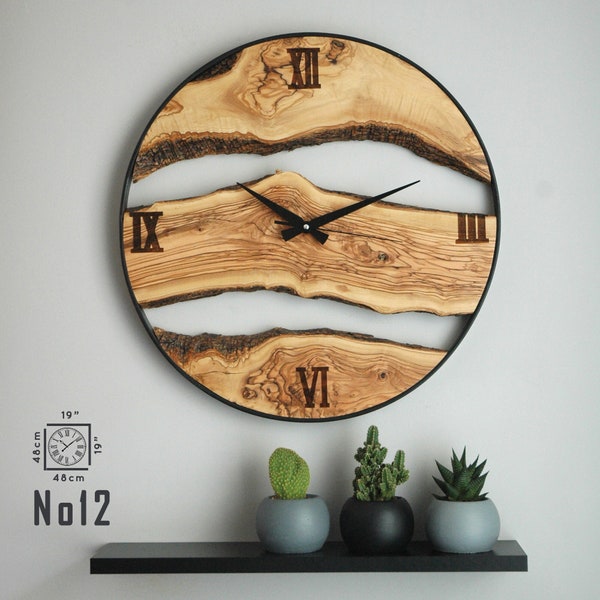 Silent Olive Wood Wall Clock, Handmade Wall Clock, Rustic Wooden Wall Clock, Farmhouse Clock, Unique Clock, Housewarming Gift, Home Gift