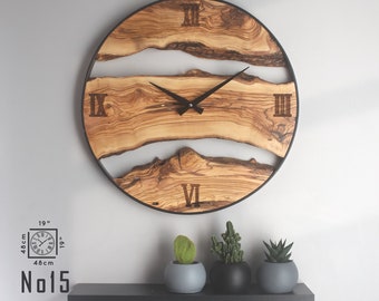 Wooden Round Wall Clock, Natural Olive Wood Wall Clock, Unique Wood Wall Clock, Farmhouse Clock, Home Gift, Decorative For Office