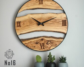 Handmade Olive Wood Wall Clock, Wood Slice Clock, Farmhouse Clock, Olive Wood Wall Clock, Home Gift