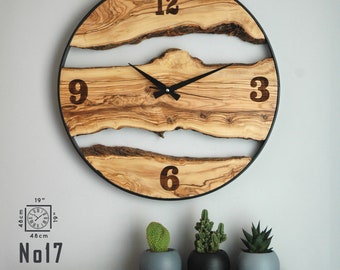 Handmade Olive Wood Wall Clock, Wood Slice Clock, Farmhouse Clock, Olive Wood Wall Clock, New House Gift