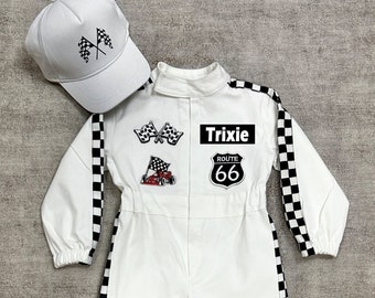 White Racing Suit Custom Personalized-Fast One Birthday Suit-Race Car Birthday-Two Fast Birthday Custom Race Suit-Halloween Costume