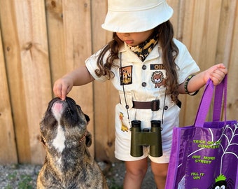 Gepersonaliseerde safari-outfit voor peuter - babysafarikostuum - Wild One verjaardagspak - Halloween-cosplay
