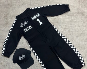 Black Custom Personalized Unisex Racing Suit for 1st Birthday Gift or Photoshoot Props Halloween Costume