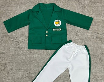 Green Master Blazer Jacket and Trousers Set - Cake Smash, Golf Suit Photo Props - 1st Birthday Costume Outfit