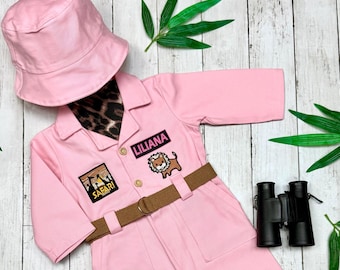 Rosa Safarikostüm für Abenteurer Kinder - Dschungel Mädchen Konzept für Fotorequisiten - Baby Safari Outfit - Halloweenkostüm