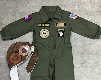 Personalized Aviator Kids Costume Airborne Pilot Helmet Pilot Toddlers Fighter Jet Pilot  Aircraft Pilot Suit Halloween Costume