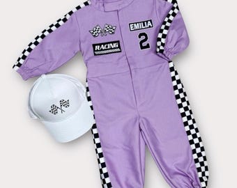 Personalized Lilac Race Car Outfit  - Fast One Birthday - Toddler Race Suit - Halloween Costume