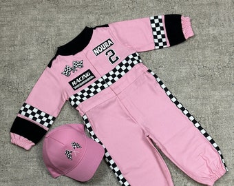 Pink Custom Personalized Racing Suit-Pink Racing Jumpsuit for Girls-1st Birthday Gift-Race Car Birthday-Halloween Costumes-Two Fast Birthday