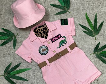 Pink Fancy Dinosaur Safari Costume for Adventurer Kids - Jurassic Girl Concept for Photo Props  halloween costume christmas