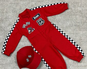 Personalizado personalizado unisex traje de carreras rojo 1er regalo de cumpleaños accesorios de sesión de fotos mono de carreras dos cumpleaños rápido traje de carrera de bebé Halloween