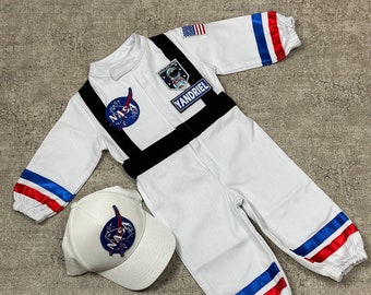 Personalized White Long Astronaut Kids Costume - Space Baby Jumpsuit - Toddler Space Themed Birthday Party Suit - Astronaut Themed Outfit