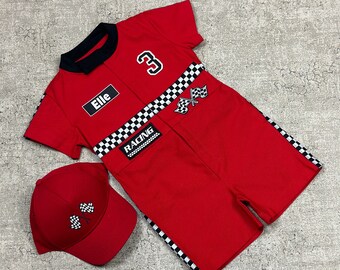 Two Fast Short sleeves and shorts Red Cake Smash Custom Racing Suit 1st Birthday 12 months Gift Red Racing Jumpsuit halloween