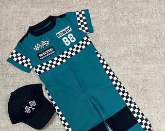 Aangepaste Teal Blue Racing Suit - Gepersonaliseerde Unisex Outfit voor verjaardag, fotoshoot of cadeau! Kerstmis, Halloween