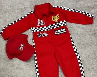 Two Fast Red Cake Smash Custom Personalized Unisex Racing Suit 1st Birthday 12 months Gift Red Racing Jumpsuit halloween