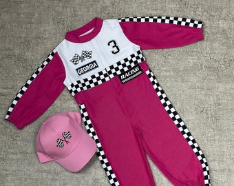 Adorable disfraz de bebé de coche de carreras rosa - Conjunto único de corredor de bebé - Disfraz rápido de Halloween - Traje de cumpleaños veloz - Mono rápido