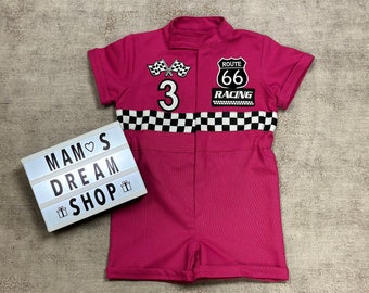 Fuschia Custom Personalized Unisex Racing Suit for 1st Birthday Gift or Photoshoot Props Halloween Costume