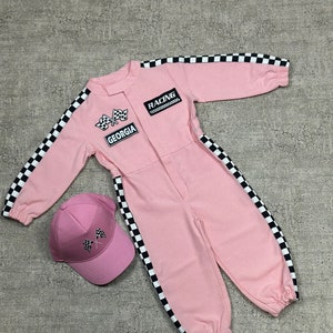Personalized Pink Racer Long Sleeve Jumpsuit Two Fast Birthday Suit Baby Race Outfit Toddler Race Car Costume Halloween Costumes 画像 1