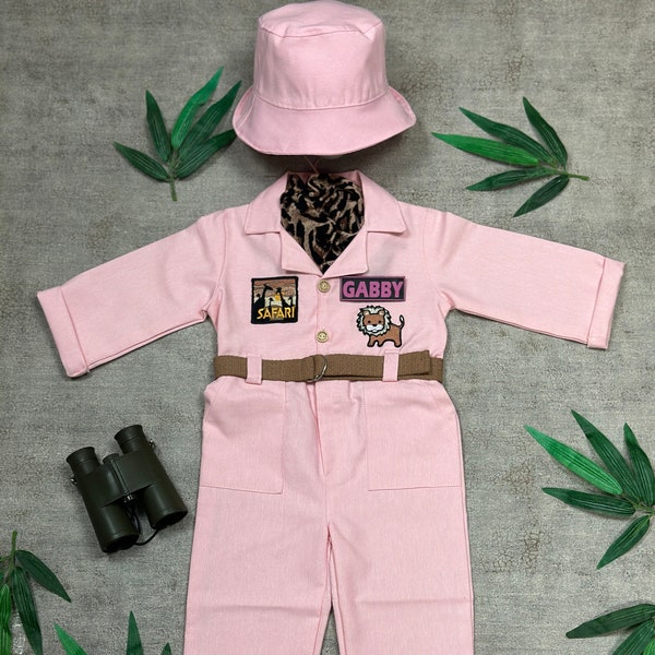 Long Sleeves Pink Fancy Safari Costume for Adventurer Kids - Jungle Girl Concept for Photo Props  African Safari christmas gifts